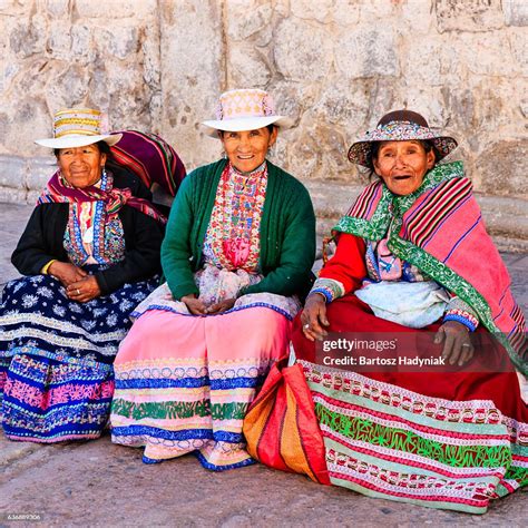 Peruvian Women In National Clothing Chivay Peru High Res Stock Photo