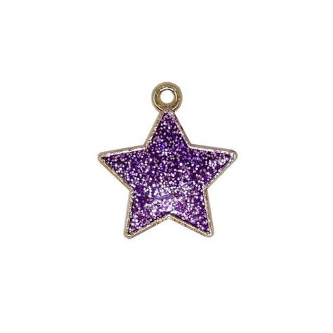 20mm Purple Glitter Enamel Pendant Gold Plated 2pcs Beads And