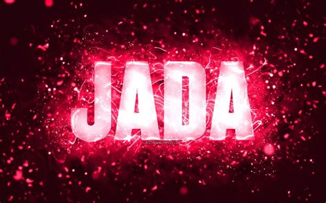 Download Wallpapers Happy Birthday Jada 4k Pink Neon Lights Jada