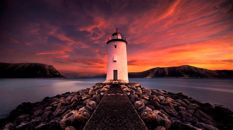 Lighthouse Wallpaper Nature Sunset Cape