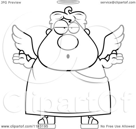 Cartoon Clipart Of A Black And White Shrugging Angel