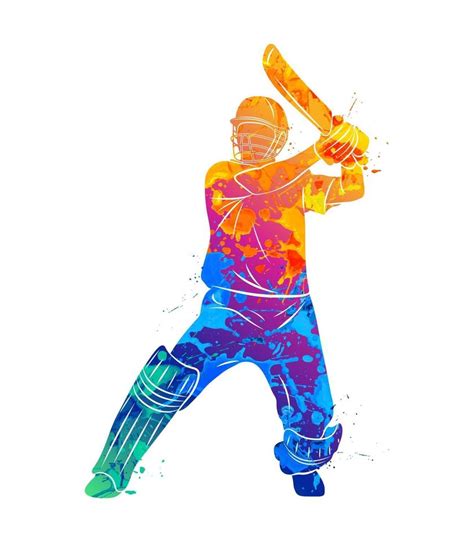 Abstract Batsman Playing Cricket From Splash Of Watercolors Vector