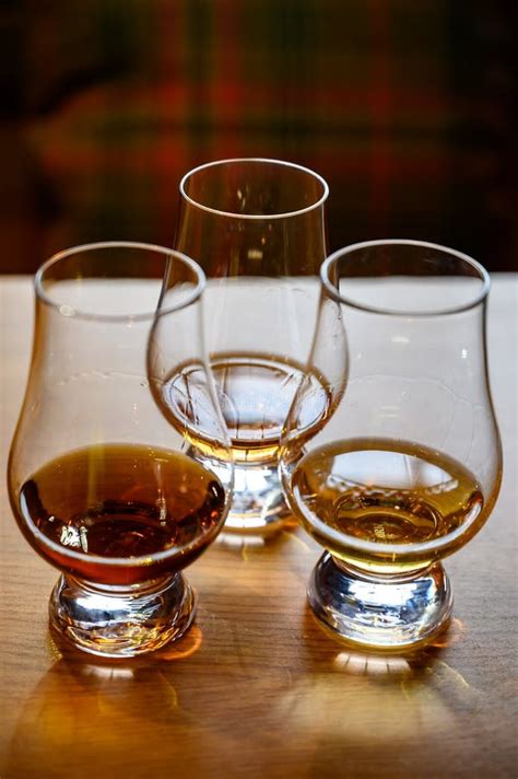 Scotch Whisky Tasting Glasses With Variety Of Single Malts Or Blended
