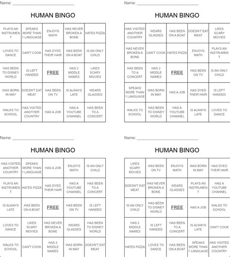 Human Bingo Cards Printable