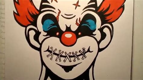 Scary Clown Drawing With Color Vintage Head Evil Clown Hand Drawing Vector