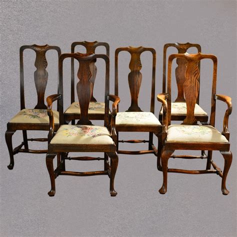 Set of 8 english queen anne chinoiserie dining chairs. Antique Set Of Six Dining Chairs, Victorian 'queen Anne ...
