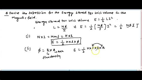 Energy Stored In Magnetic Field Per Unit Volume Youtube