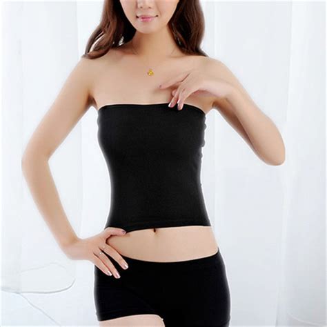 Women Girl Sexy Short Strapless Solid Color Bandeau Stretch Boob