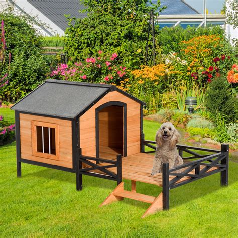 Wood Dog House Elevated Pet Shelter Large Kennel Weather Resistant Home