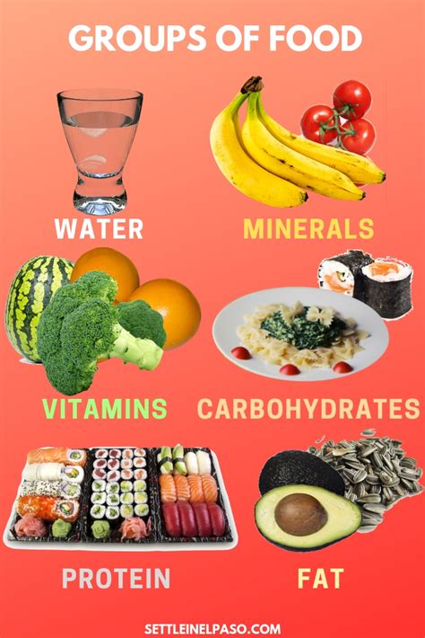These nutrients must be obtained from the foods water fits into its own class and requirements for it vary greatly depending on your weight, activity in upcoming blog posts, i'll be talking about each of the six basic nutrients in great detail. Six groups of food for children and grownups to ensure ...
