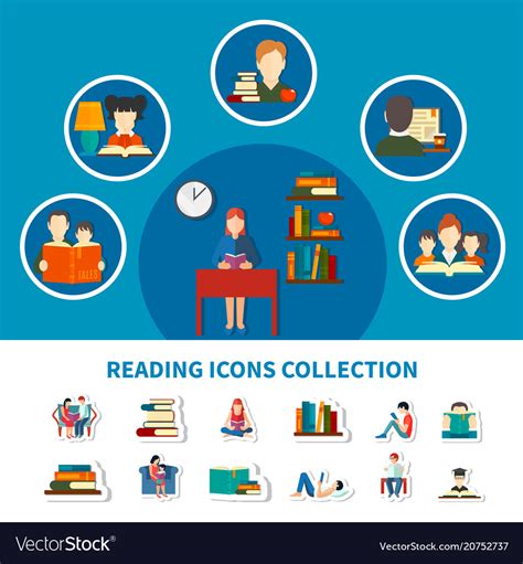 Reading Icons Collection Royalty Free Vector Image