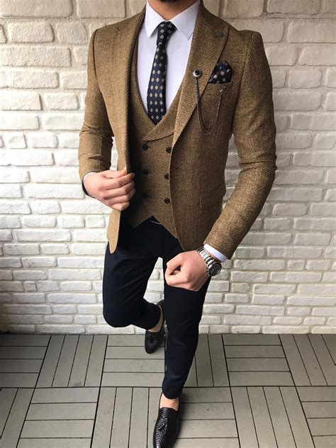 Lynden Brown Slim Fit Suit Bespoke Daily Fashion Suits For Men