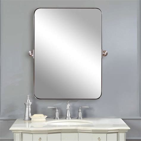 Brushed Nickel Rectangle Mirrors Modern Pivot Bathroom Vanity Mirror