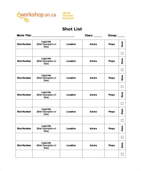 Simple Film Shot List Template Essential Elements To Be Involved In Shot List Template Making