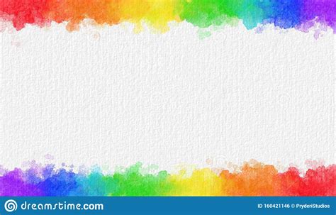 Rainbow Watercolor Border Top Bottom Paper Texture Abstract Arkivfoto