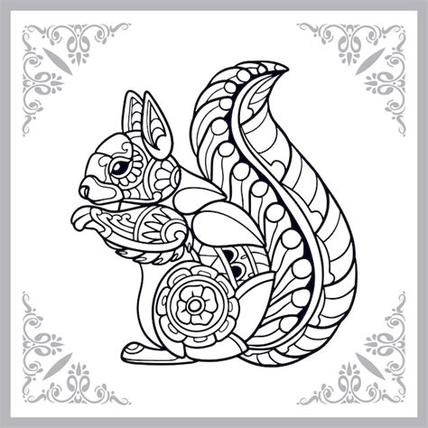 Ardilla Zentangle Artes Aislado Sobre Fondo Blanco Vector Premium