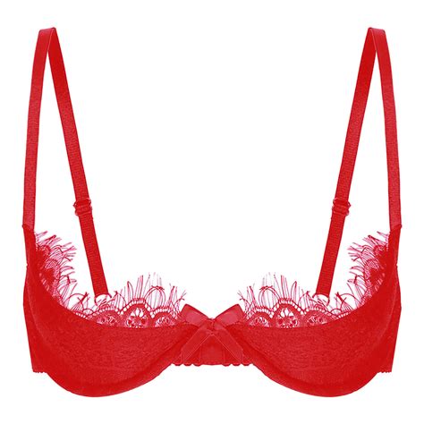 UK Womens Sexy 1/4Cup Push Up Shelf Bra Underwired Bra Padded Lace Trim