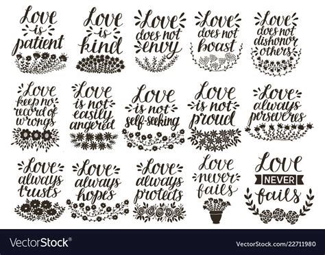 Set Of 15 Hand Lettering Quotes About Love From Vector Image