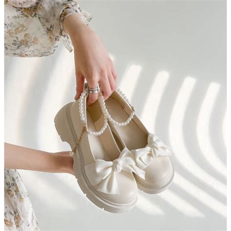 Giày Lolita Nữ Quai Ngọc Mũi Nơ đặt lùi sz Giày Búp Bê Nữ Phong Cách Hàn Quốc Shopee