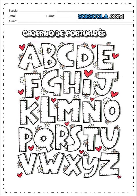 Capas de Caderno de Português para imprimir Folha 02 SÓ ESCOLA