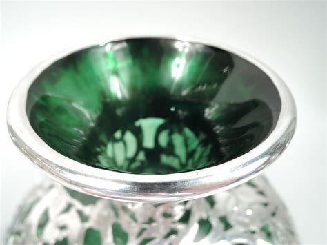 Alvin Vase G3349 Antique Art Nouveau American Green Glass Silver Overlay Ebay