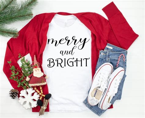 Merry And Bright Christmas Shirt Womens Christmas Shirt Etsy