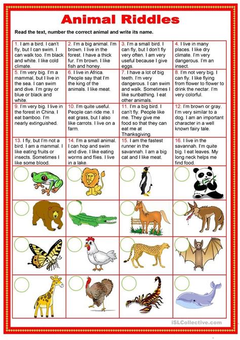 Animal Riddles English Esl Worksheets For Distance Learning And