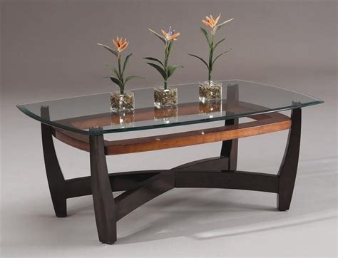 Elation Modern Coffee Table W Wood Base And Rectangular Beveled Glass Top