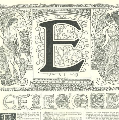 1922 Vintage Initial E Letter E Calligraphy Abc Alphabet French