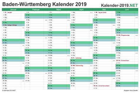 95 / 365 arbeitstag des jahres : Jahreskalender 2019 Baden Wurttemberg Mit Ferien ...