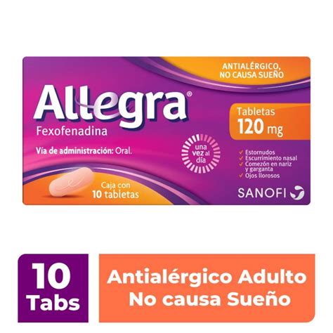 Antihistamínico Allegra Fexofenadina 120 mg 10 tabletas Walmart