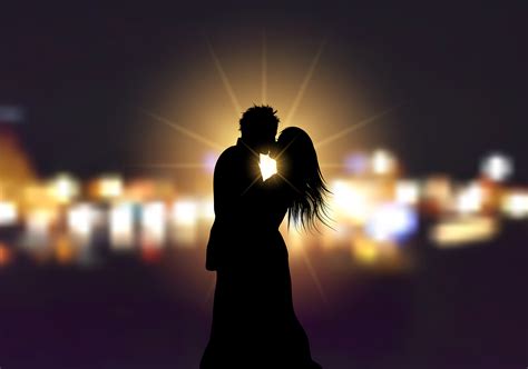 Couple 4k Wallpaper Night Romantic Kiss Silhouette