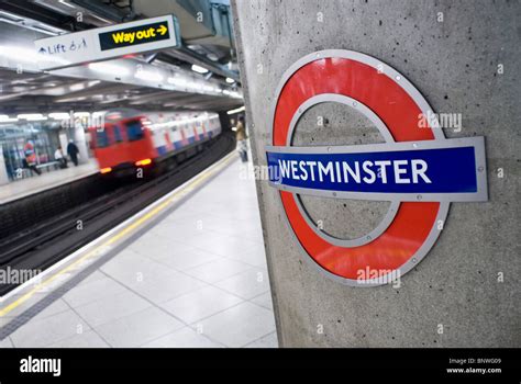 The Westminster Underground Sign On The Tube Platform London Stock