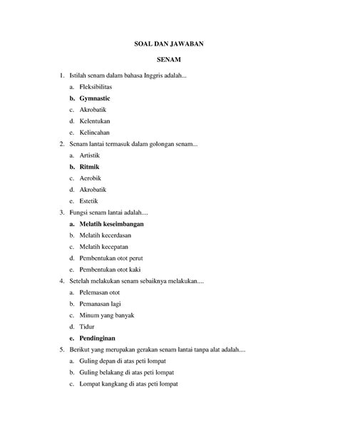 Soal dan Jawaban Senam - SOAL DAN JAWABAN SENAM Istilah senam dalam