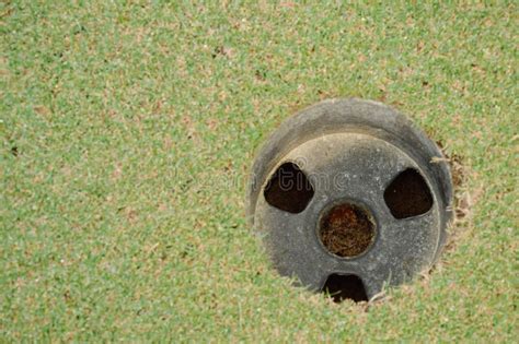 Hole On Green Golf Court Field In Sunny Day Stock Image Image Of Dirt
