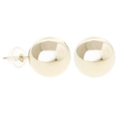 Anygolds 14k Real Solid Gold 10 Mm Sphere Round Ball Stud Earrings