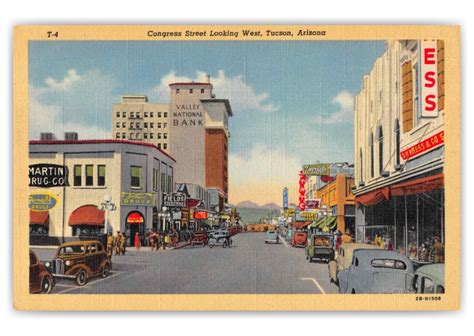 Tucson Arizona Congress Street Looking West Vintage Ansichtkaarten 🗺