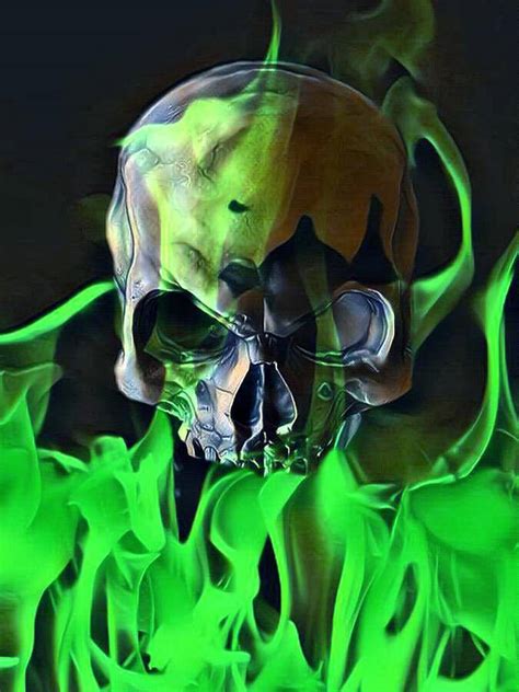 Download The Green Fire Skull A Sinister Symbol Of Power Wallpaper