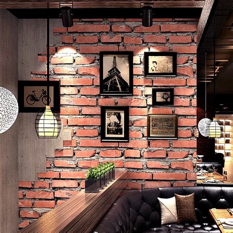 Retro Cafe Bar Restaurant Red Brick Wallpaper 3d Embossed Imitation