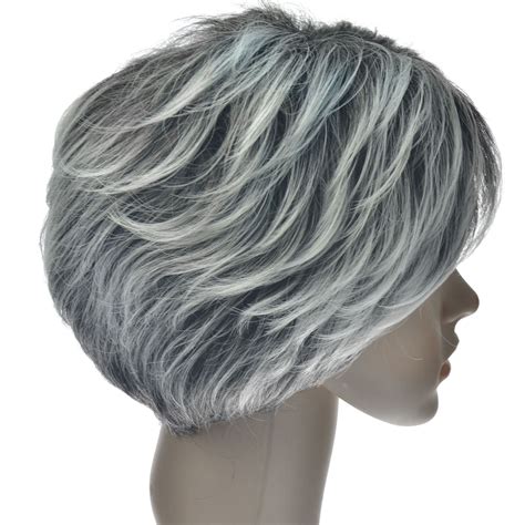 Short Pixie Cut Ombre Silver Grey Wigs Natural Gray Hair Short Straight Full Wig Ebay
