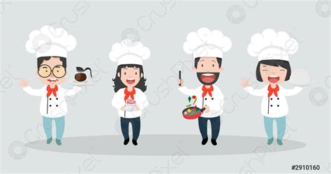 Chef Cooking Cartoon Character Set Stock Vector Crushpixel
