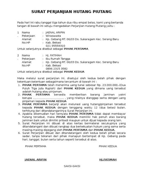 Contoh surat pernyataan hutang piutang. Contoh Surat Perjanjian Hutang Oiutang - Download Kumpulan ...