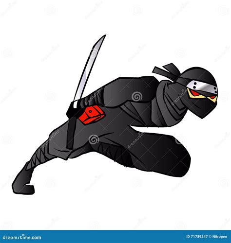 Cartoon Ninja Jumping In A Fight With Sword Stock Vector Illustration