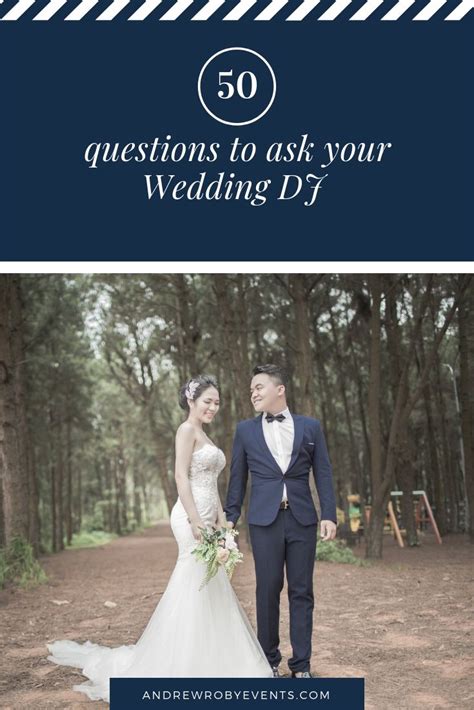 a man and woman standing next to each other with the words 50 questions to ask your wedding