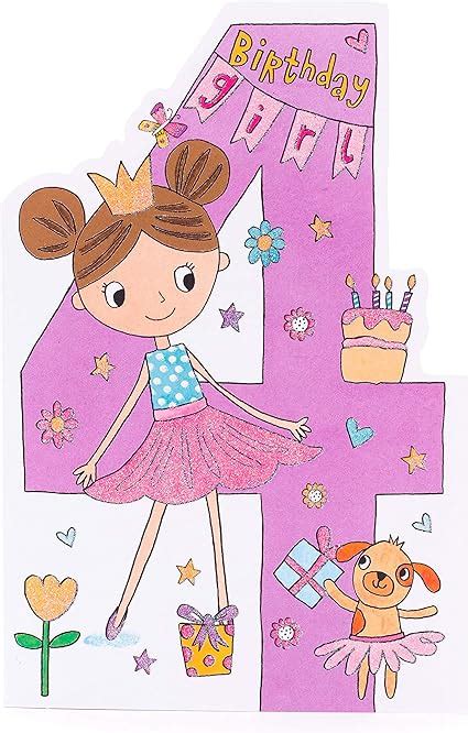 4th Birthday Card Birthday Card 4 Year Old Girl Fun Birthday Princess Design Uk