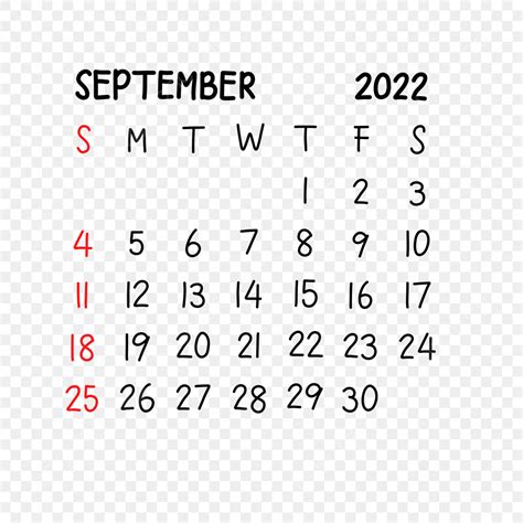 September Calendar Png Picture September 2022 Simple Calendar