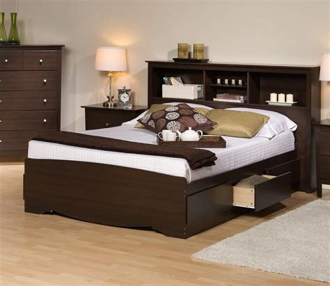 Platform Storage Bed W Bookcase Headboard Bed Sizequeencolor