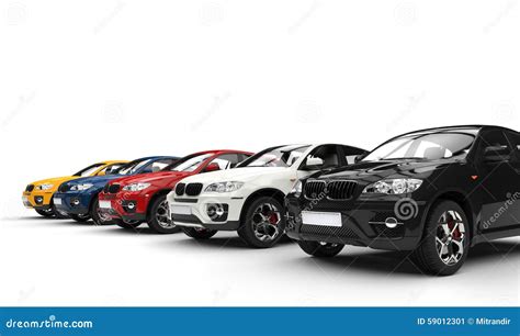 Modern Cars In White Showroom Stock Image Image Of Model Isolated