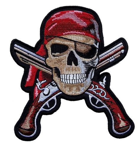 Pirate Skull With Crossed Pistols Embroidered Biker Patch Quality