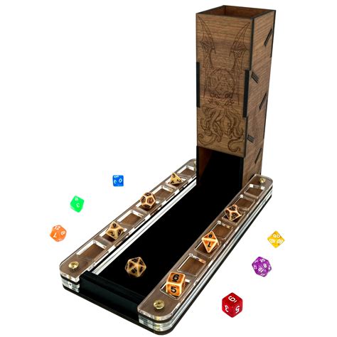 Deluxe Walnut Dice Tray And Walnut Cthulhu Dice Tower C4labs